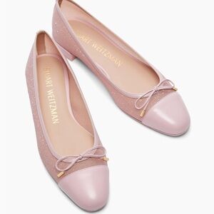 Stuart Weitzman Sleek Bow pink Leather-Trimmed Mesh Flats size 9